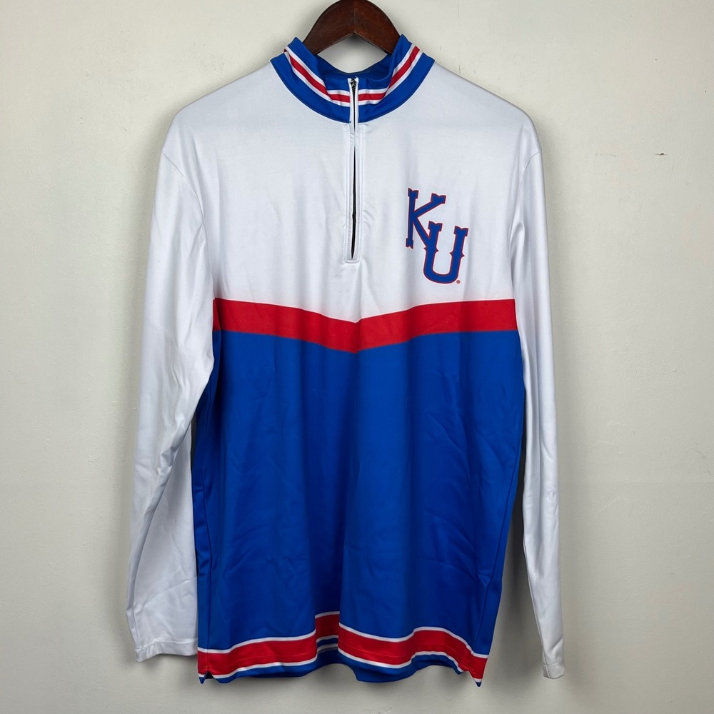 19Nine KU Quarter Zip Pullover XL Blue White Red Heritage Prep Athleisure